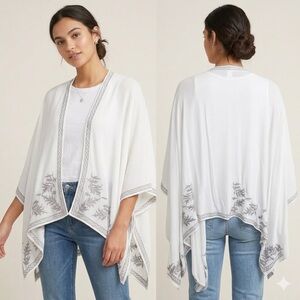 NEW Raj White Embroidered Open-Front One size Kimono